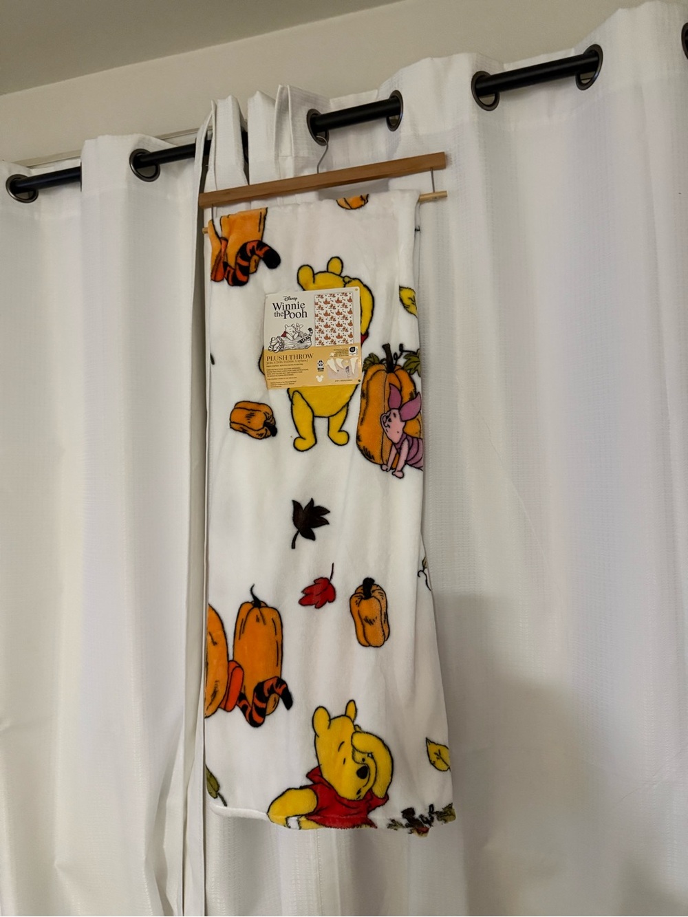 Disney Winnie the Pooh Blanket - White fall plush throw 50”x70” new